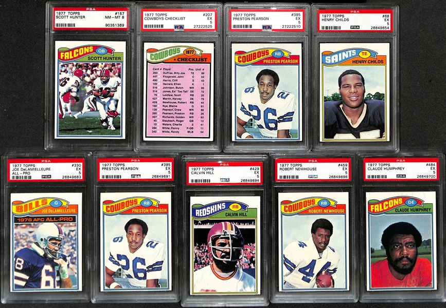 Lot of (14) 1977 PSA Graded Topps Football Cards w. Brian Sipe PSA 5 & Harry Carson PSA 5